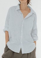 Denimist Sutton Button Front Shirt in Blue Stripe | Shop Tula