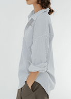Denimist Sutton Button Front Shirt in Blue Stripe | Shop Tula