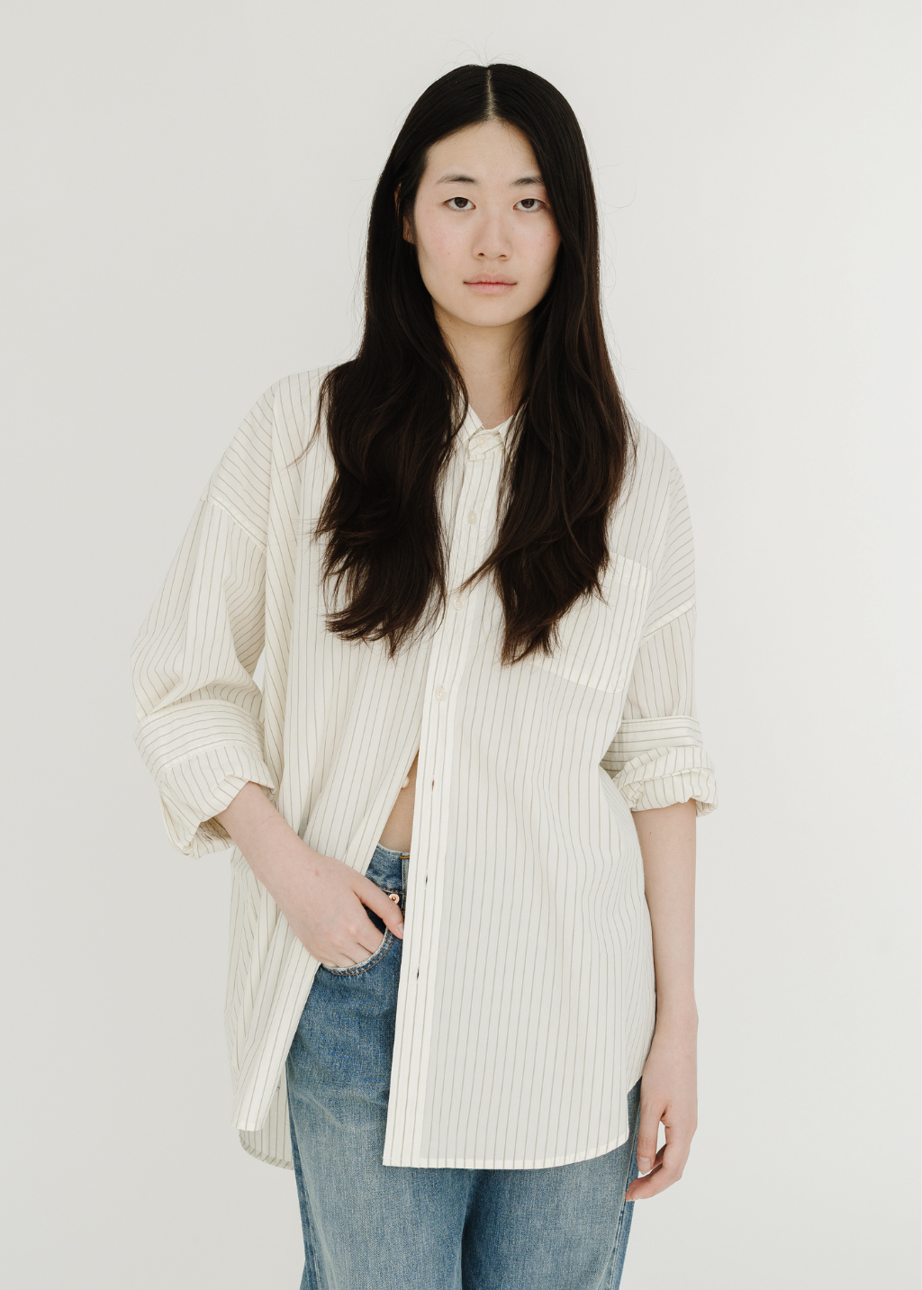 Denimist Sutton Striped Button Front Shirt in Olive Green | Shop Tula