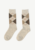 ELMNTL Heritage Argyle Cashmere Wool Socks in Oatmeal | Shop Tula