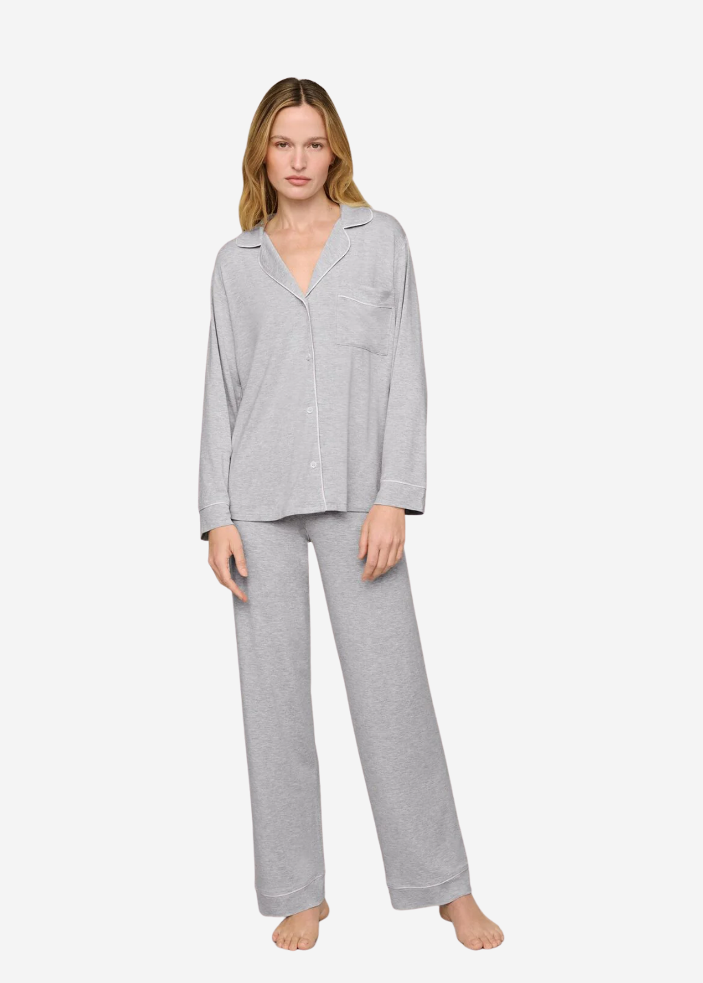 Eberjey The Long PJ Set in Heather Grey/Sorbet Pink | Shop Tula