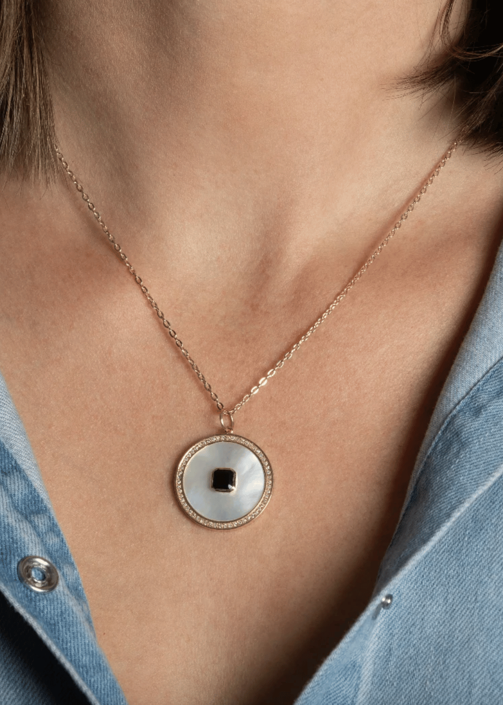 Felicidad Mother of Pearl, Diamond and Black Onyx Pendant | Shop Tula