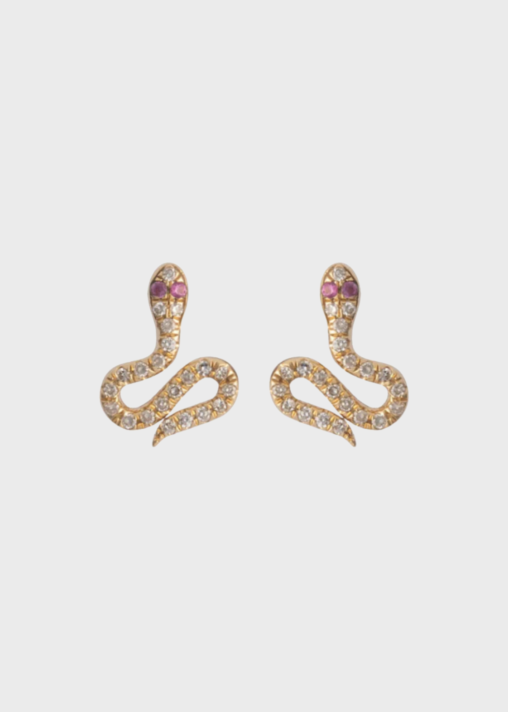 Felicidad Serpent Diamond Stud Earrings with Pink Sapphire Eyes | Shop Tula