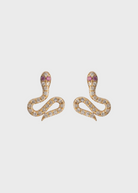 Felicidad Serpent Diamond Stud Earrings with Pink Sapphire Eyes | Shop Tula
