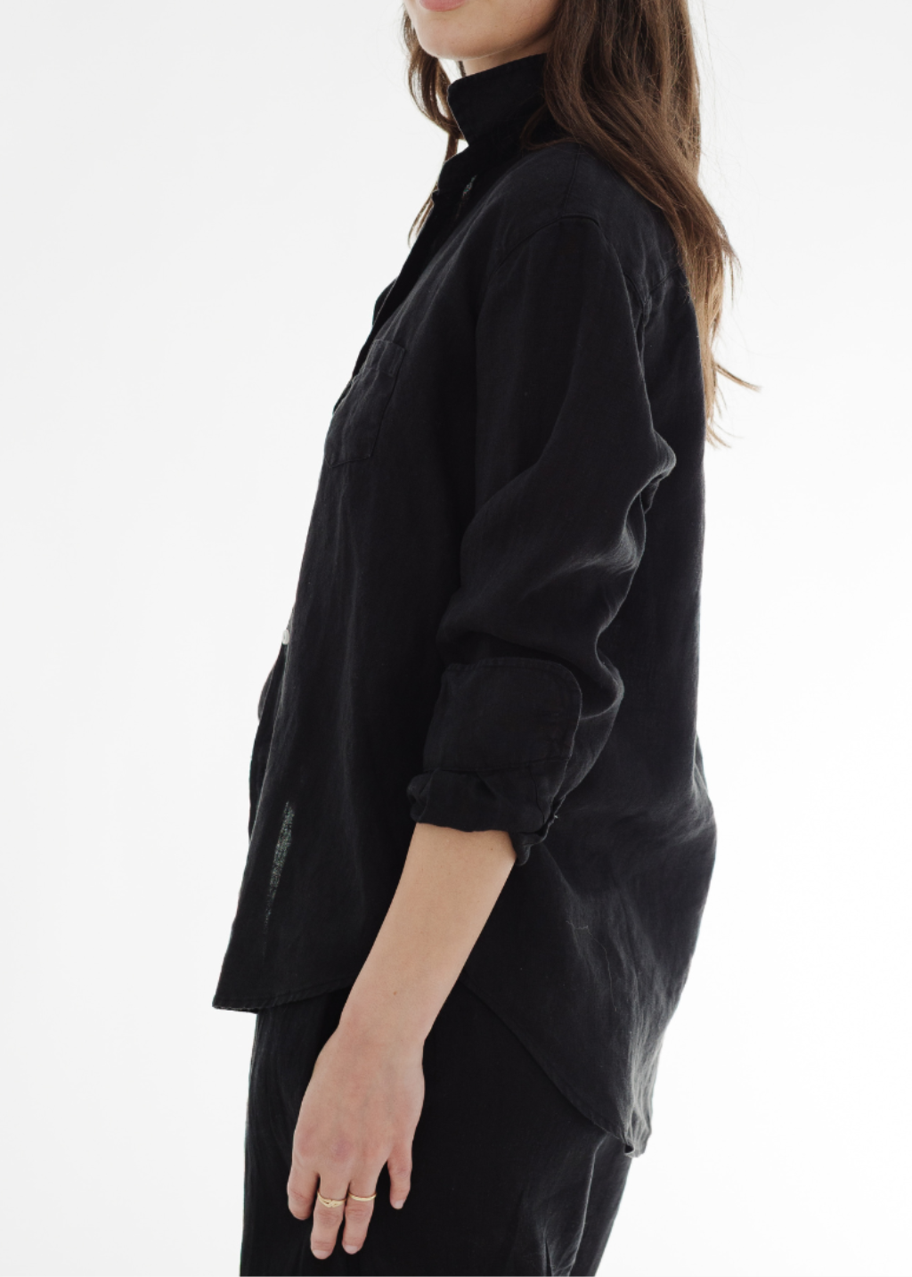 Frank & Eileen 'Eileen' Button-Up in Black Linen | Shop Tula