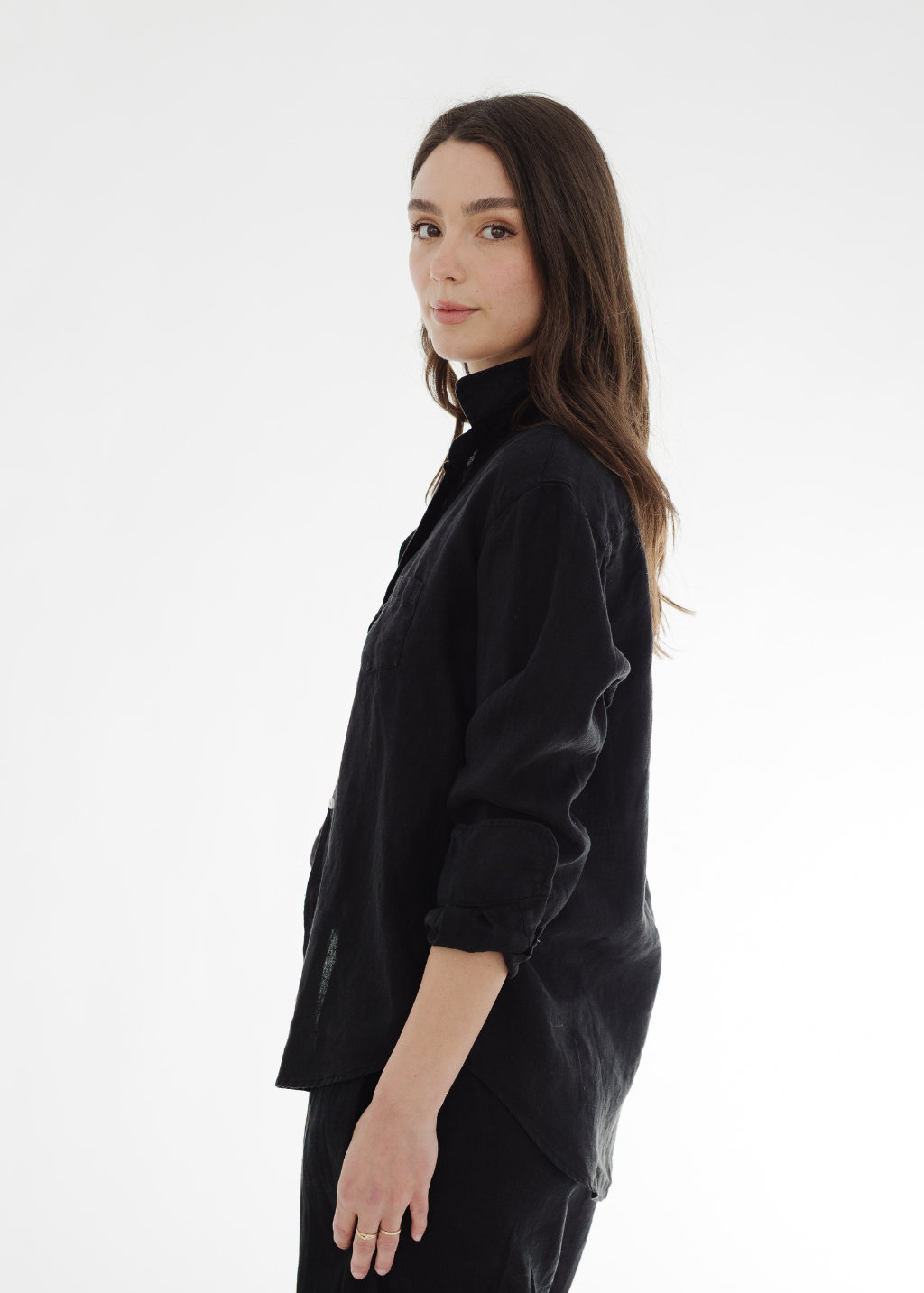 Frank & Eileen 'Eileen' Button-Up in Black Linen | Shop Tula
