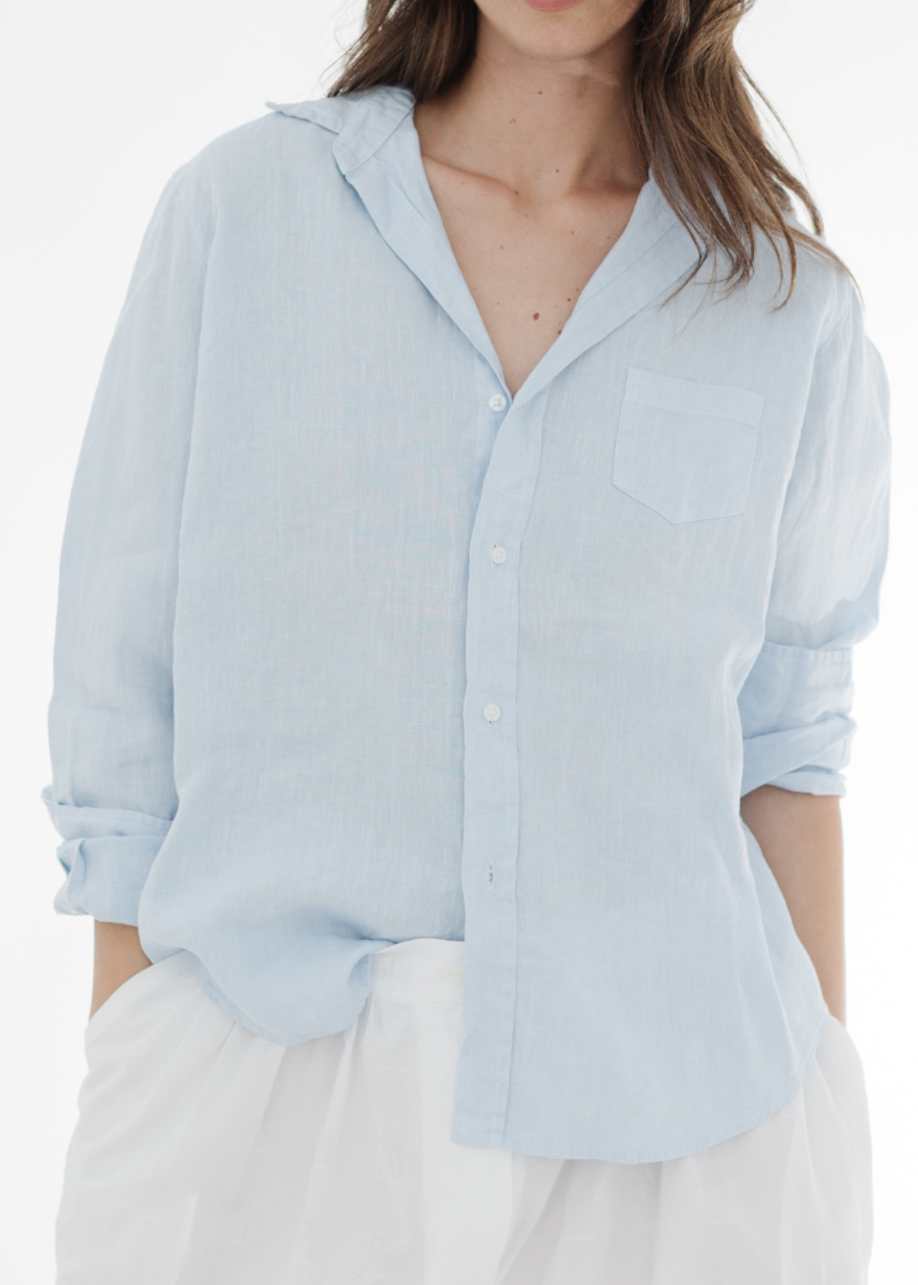 Frank & Eileen 'Eileen' Button-Up in Blue French Linen | Shop Tula