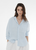 Frank & Eileen 'Eileen' Button-Up in Blue French Linen | Shop Tula
