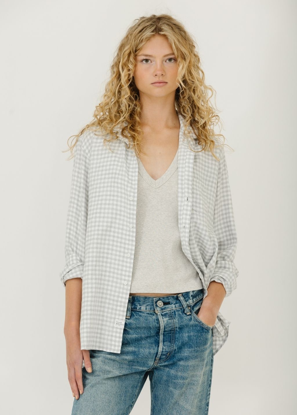Frank & Eileen 'Eileen' Button-Up in Grey & White Check | Shop Tula