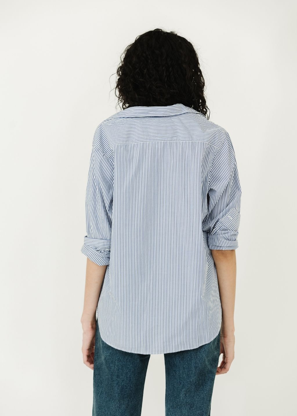 Frank & Eileen 'Eileen' Button-Up in MSRT Blue Stripe Back | Shop Tula