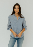 Frank & Eileen "Eileen" Button Up in Navy Thin Stripe | Shop Tula