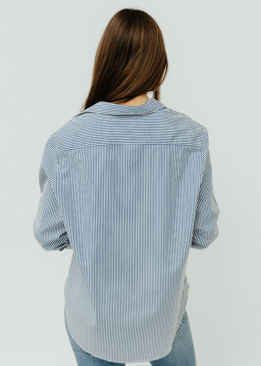 Frank & Eileen "Eileen" Button Up in Navy Thin Stripe | Shop Tula