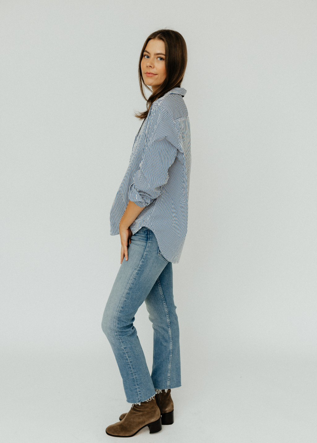Frank & Eileen "Eileen" Button Up in Navy Thin Stripe | Shop Tula