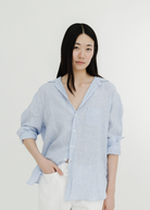 Frank & Eileen "Eileen" Button Up in Navy Thin Stripe | Shop Tula