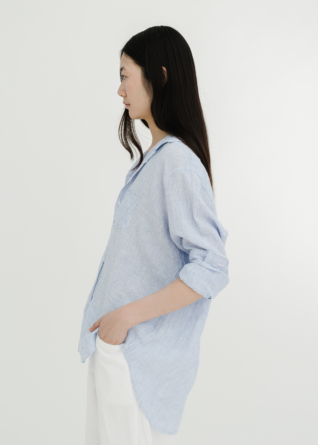 Frank & Eileen "Eileen" Button Up in Navy Thin Stripe | Shop Tula
