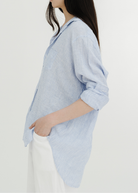 Frank & Eileen 'Eileen' Relaxed Button-Up in Navy Thin Stripe | Shop Tula