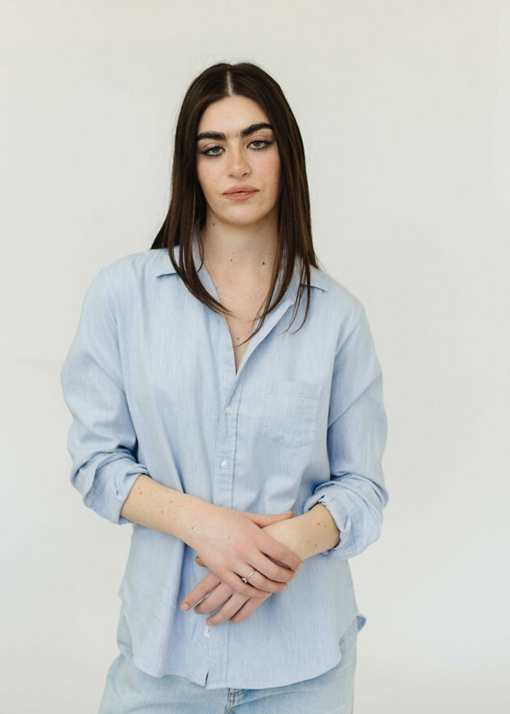 Frank & Eileen Relaxed Button-Up Shirt in Grey/Blue| Tula's Online Boutique