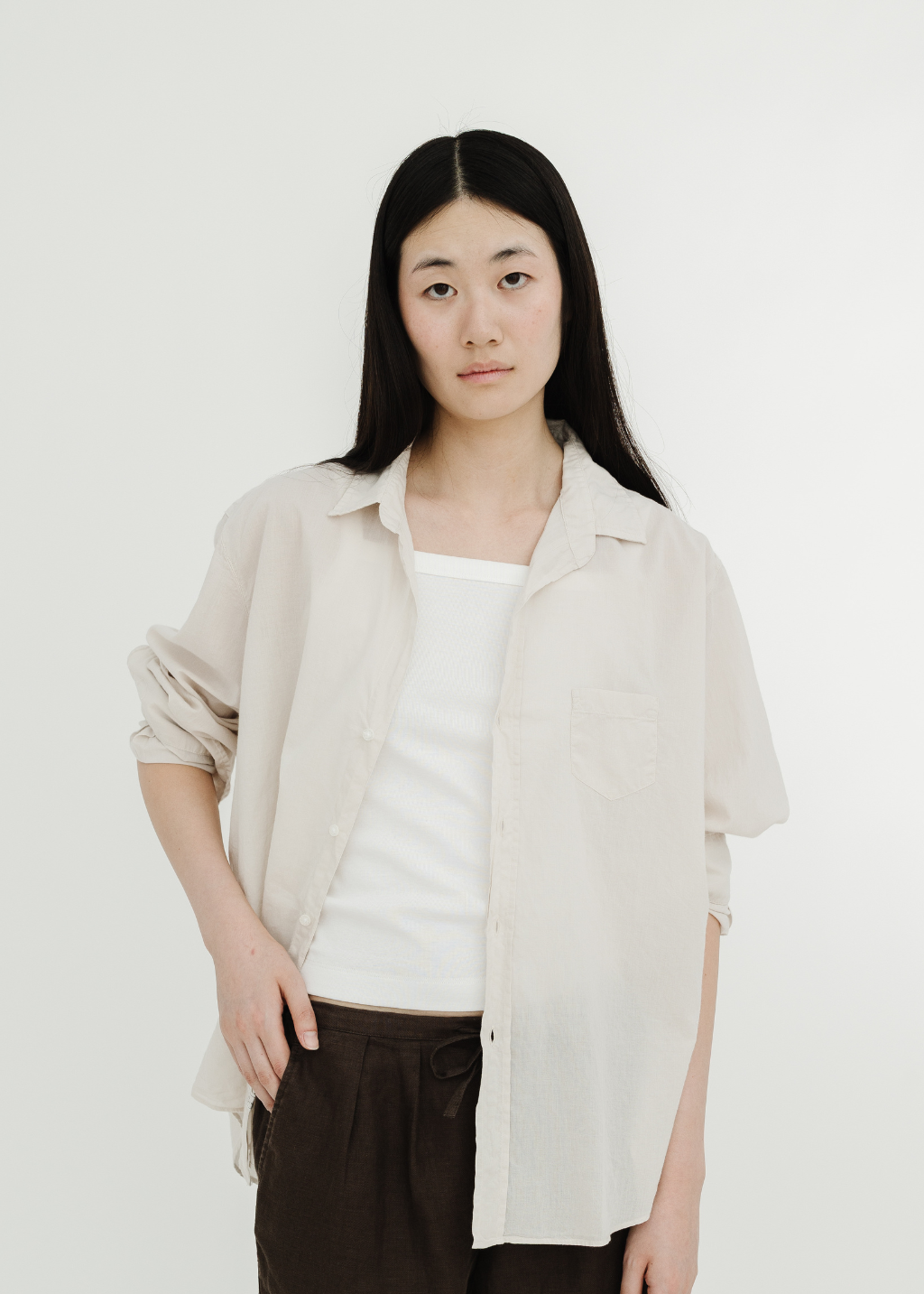 Frank & Eileen Relaxed Button Up Shirt in Sand | Shop Tula