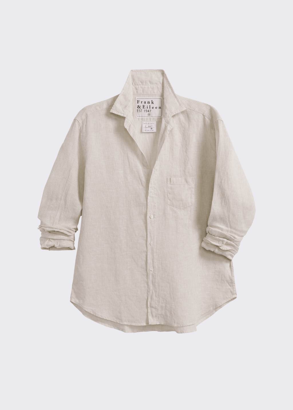 Frank & Eileen Relaxed Button Up Shirt in Tan and White Stripe | Shop Tula