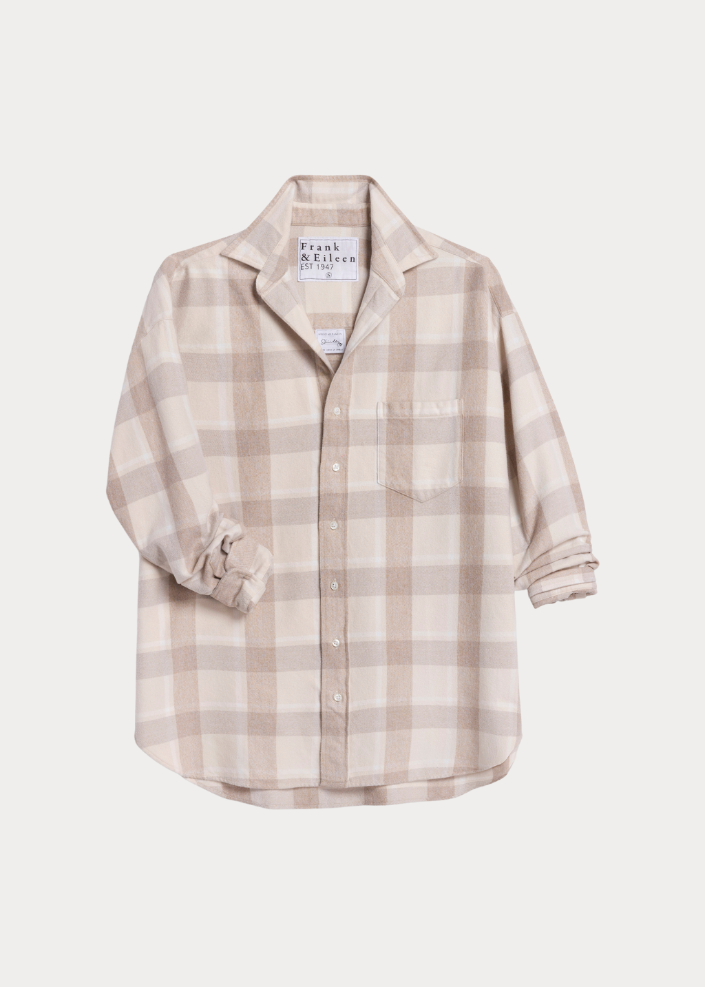 Frank & Eileen "Shirley" Oversized Button-Up Shirt in Large Cream/Camel Plaid | Shop Tula