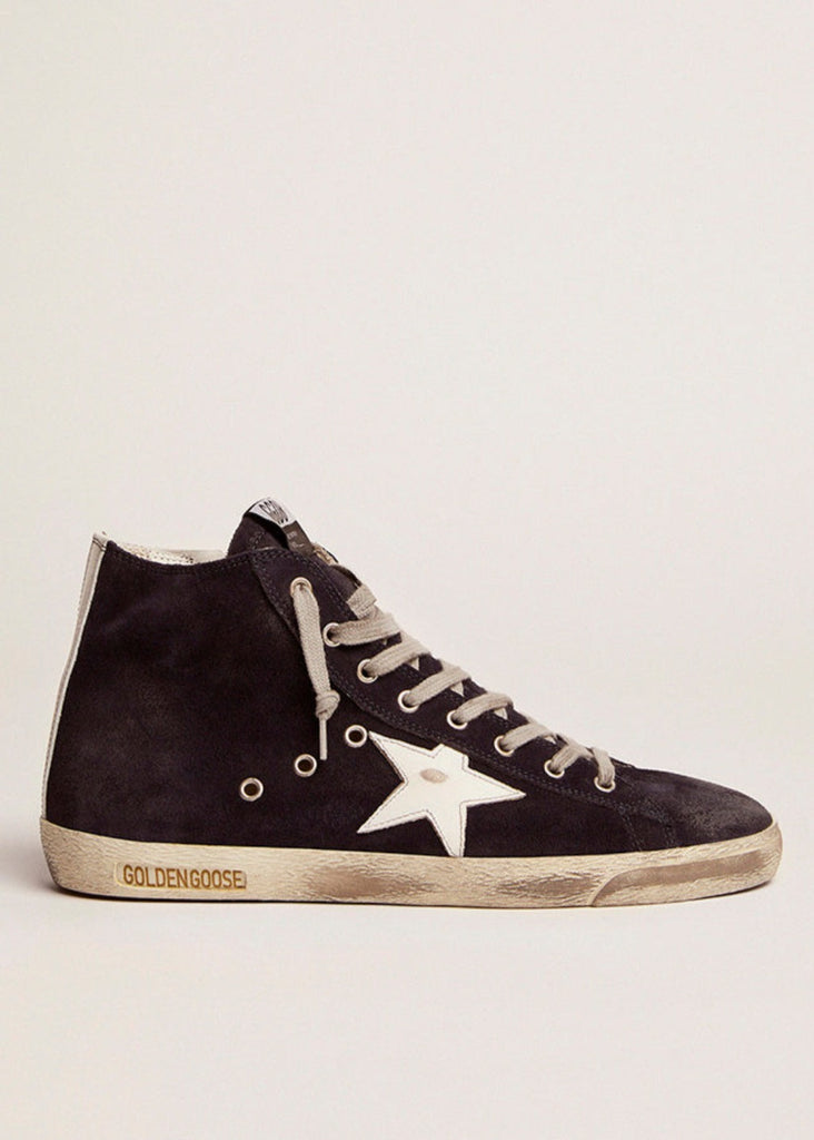 Golden Goose Francy Nightblue & White Suede Sneakers | Tula's Online Boutique