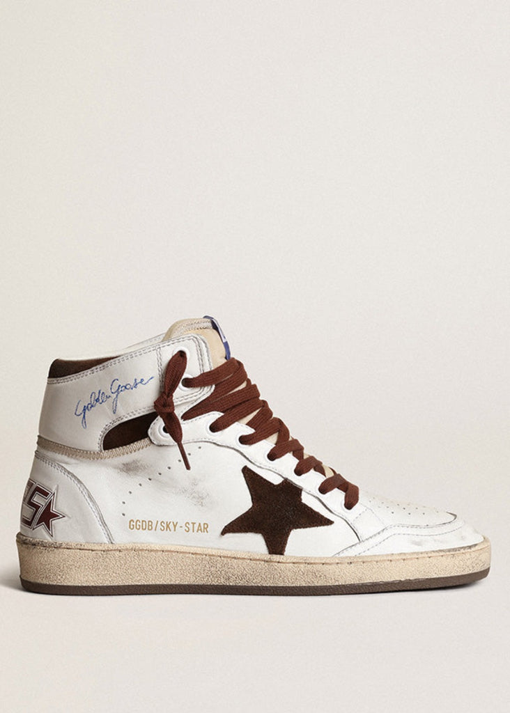Golden Goose Sky Star Nappa Sneaker in White & Chocolate | Tula's Online Boutique 