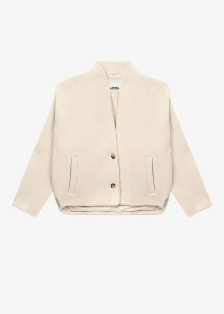 Isabel Marant Drogo Jacket in Ecru Flat Lay | Tula's Online Boutique