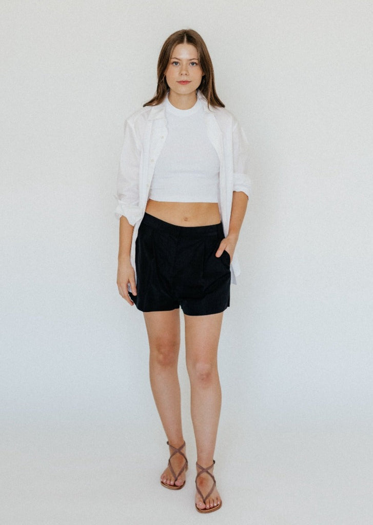 Tibi Italian Sporty Nylon Pleated Shorts | Tula Online Boutique