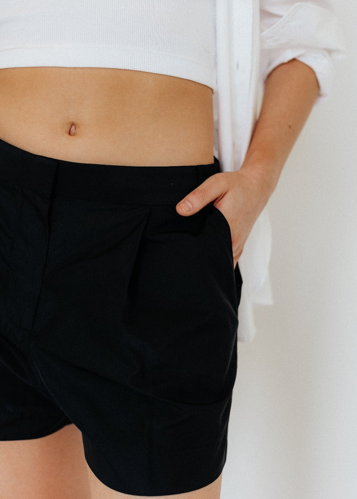 Tibi Italian Sporty Nylon Pleated Shorts | Tula Online Boutique