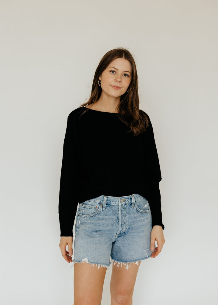 Crush Cashmere Yangon Boatneck Sweater in Blk | Tula's Online Boutique