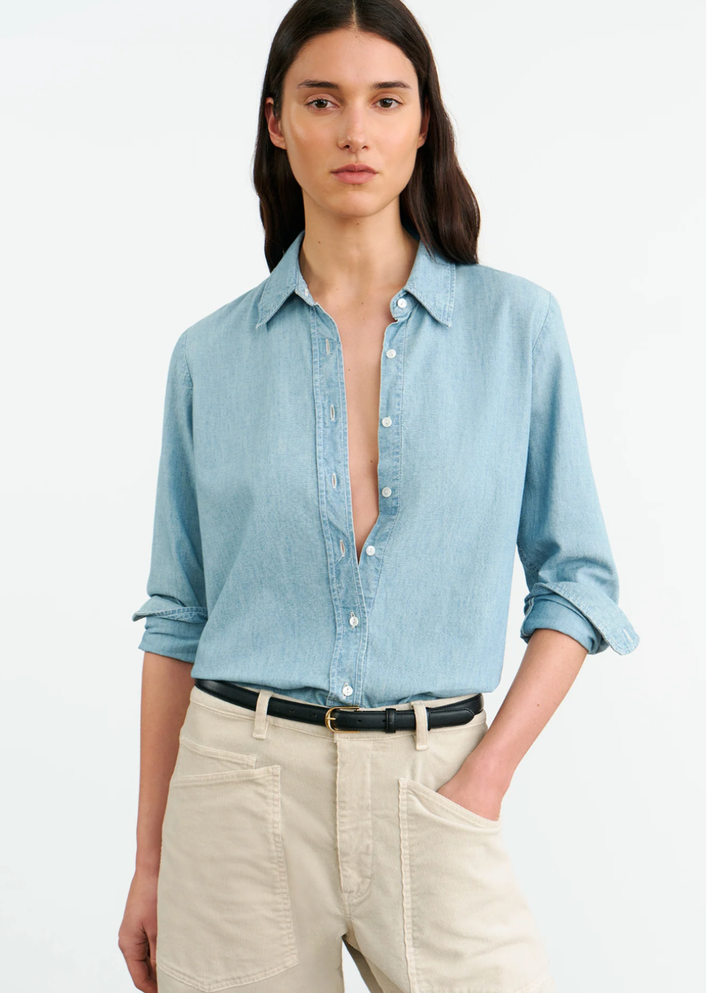 Nili Lotan Monti Denim Shirt in Chambray | Shop Tula