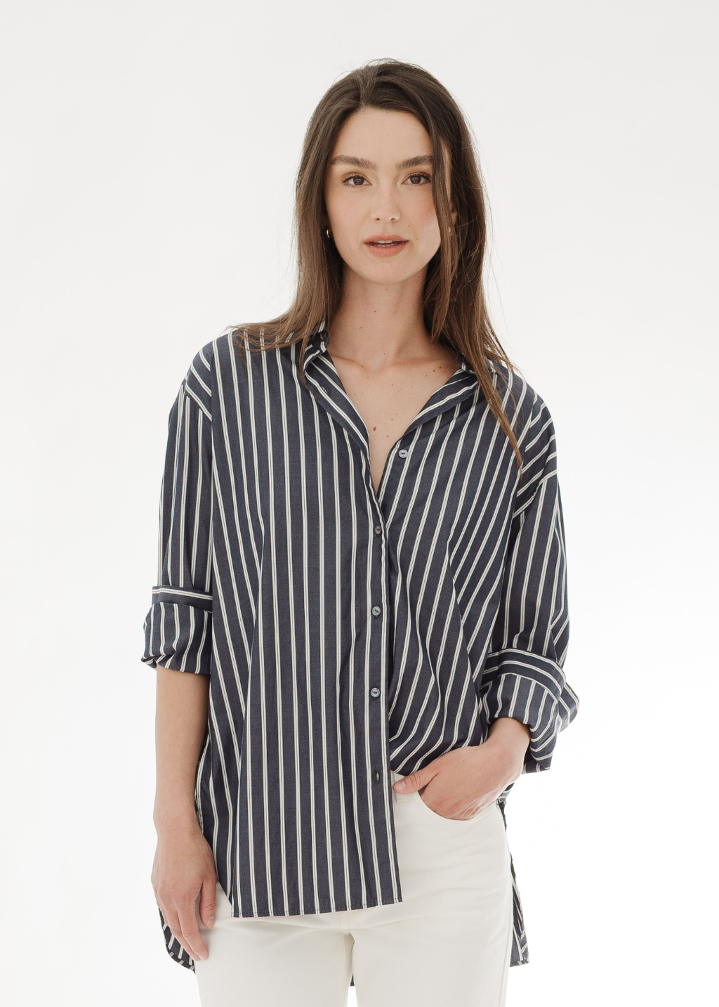Nili Lotan Yorke Shirt in Charcoal Stripe | Shop Tula