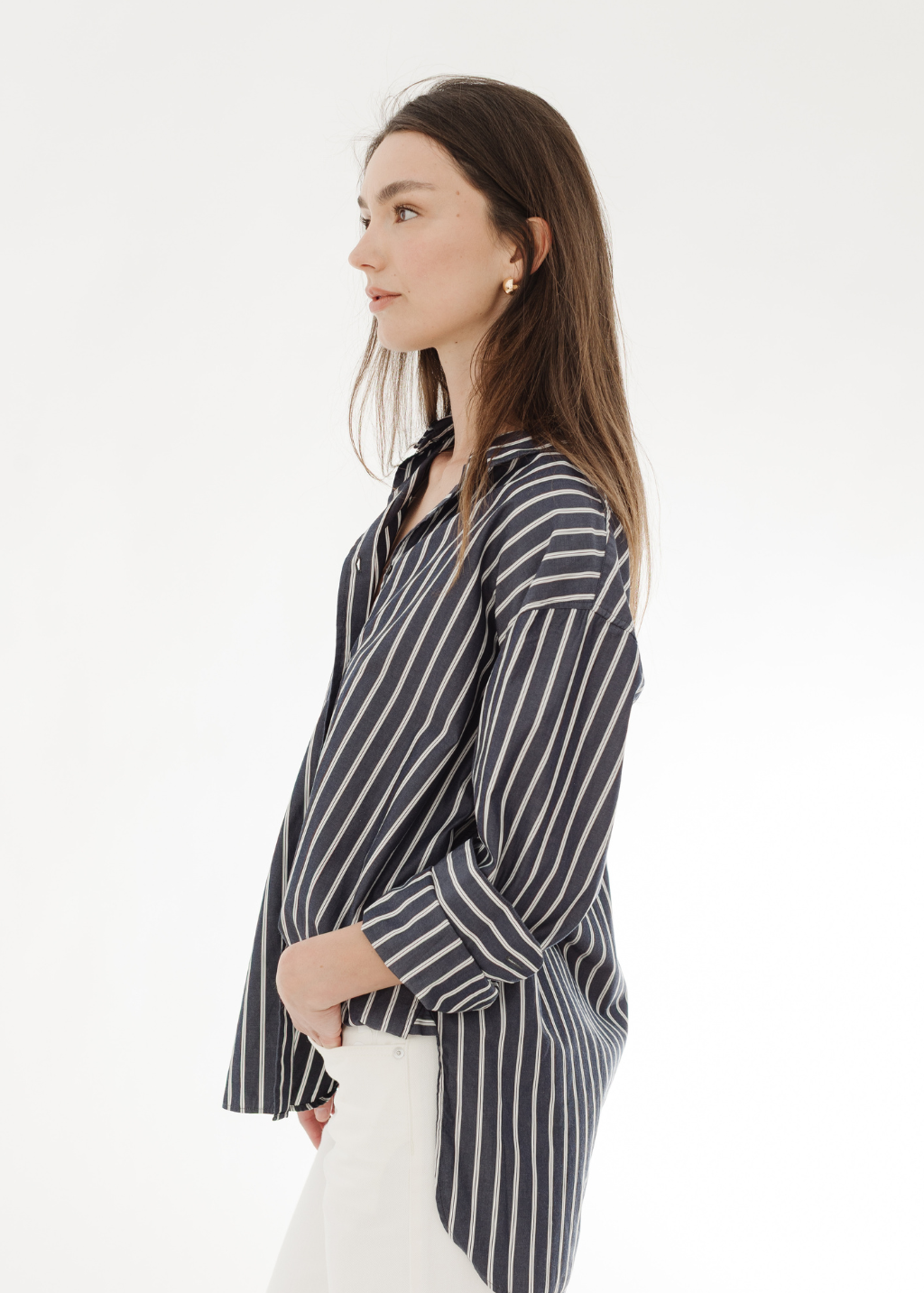 Nili Lotan Yorke Shirt in Charcoal Stripe | Shop Tula