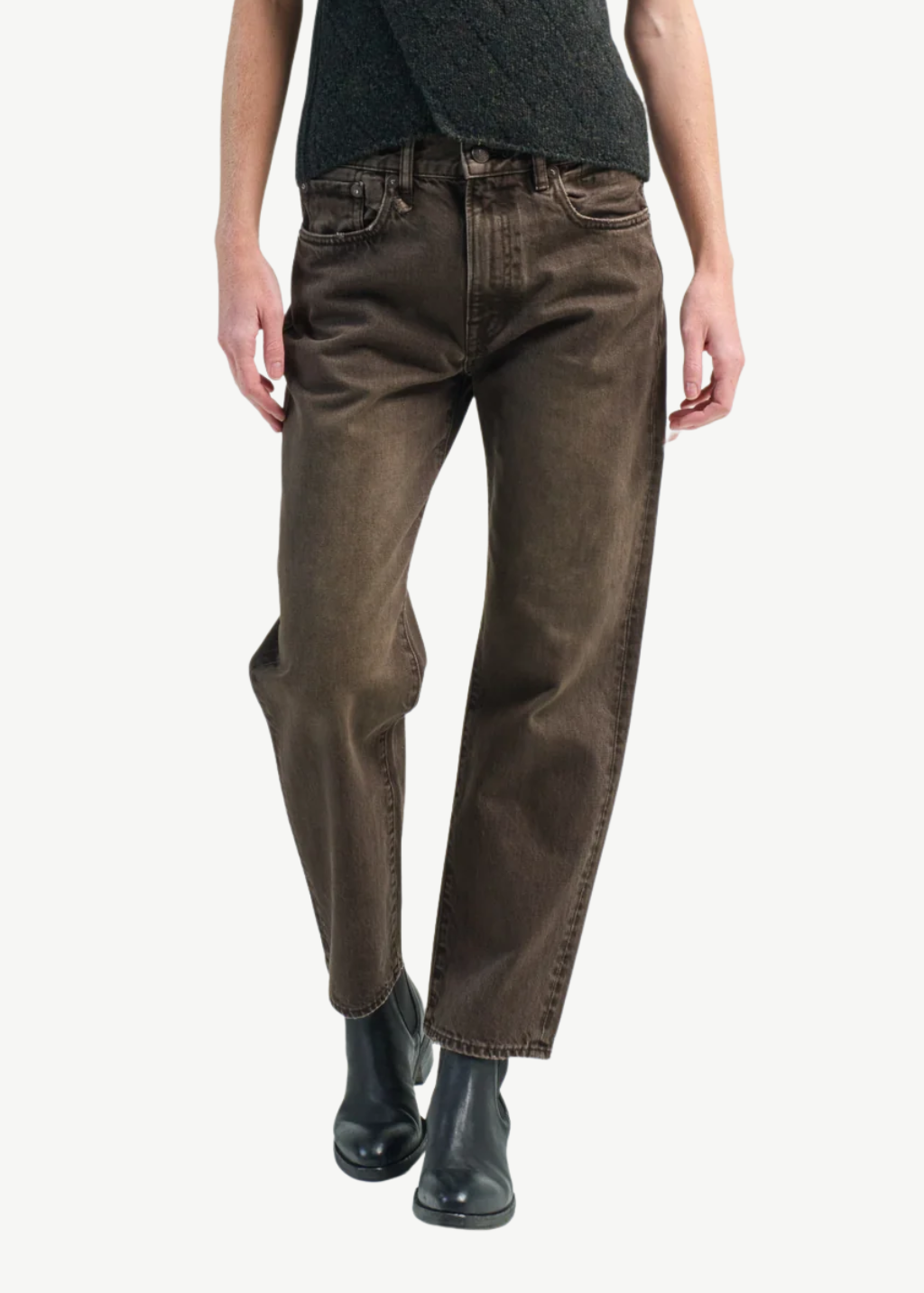 R13 Boyfriend Jean in Worn Chocolate Brown | Shop Tula
