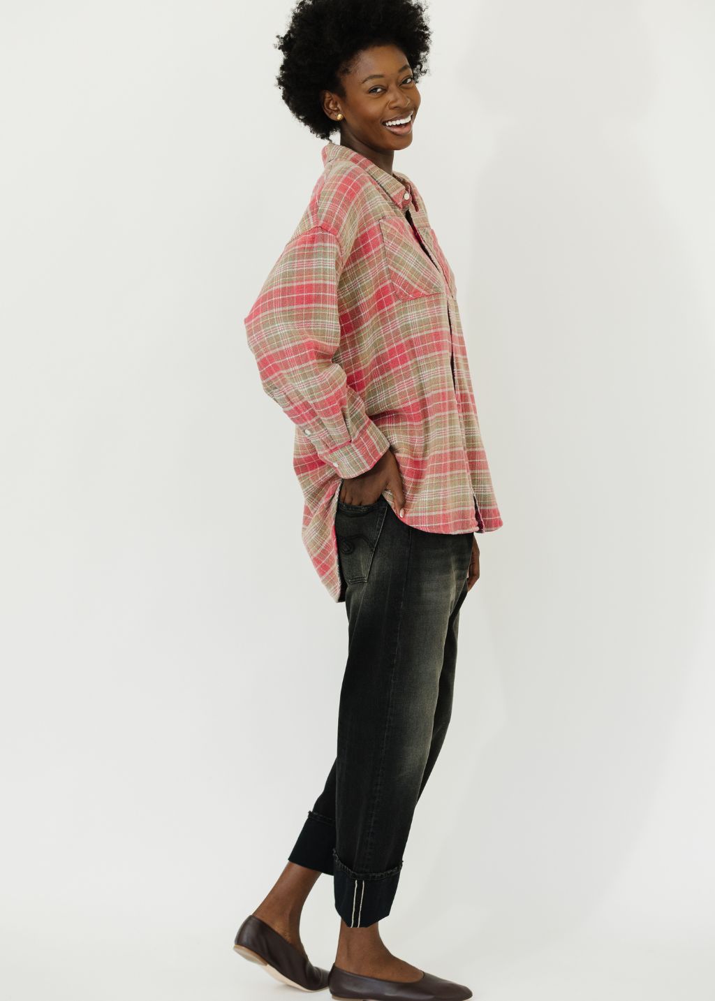 R13 Drop Neck Workshirt in Pink/Teal | Shop Tula