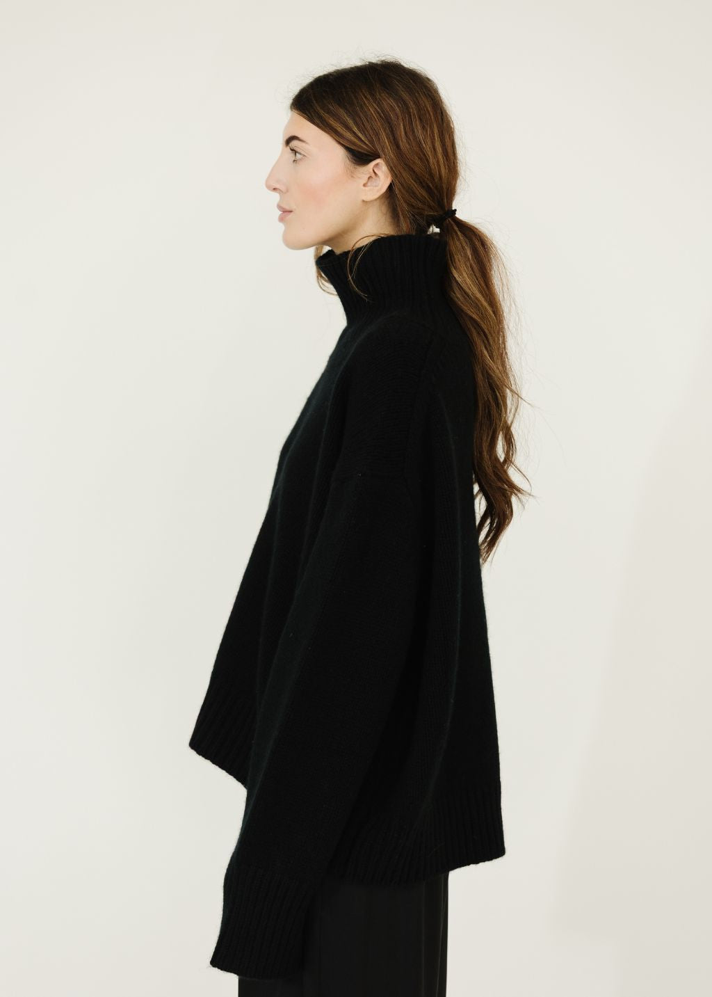 Sablyn Cashmere Mock Neck Drop Shoulder Sweater in Black | Shop Tula