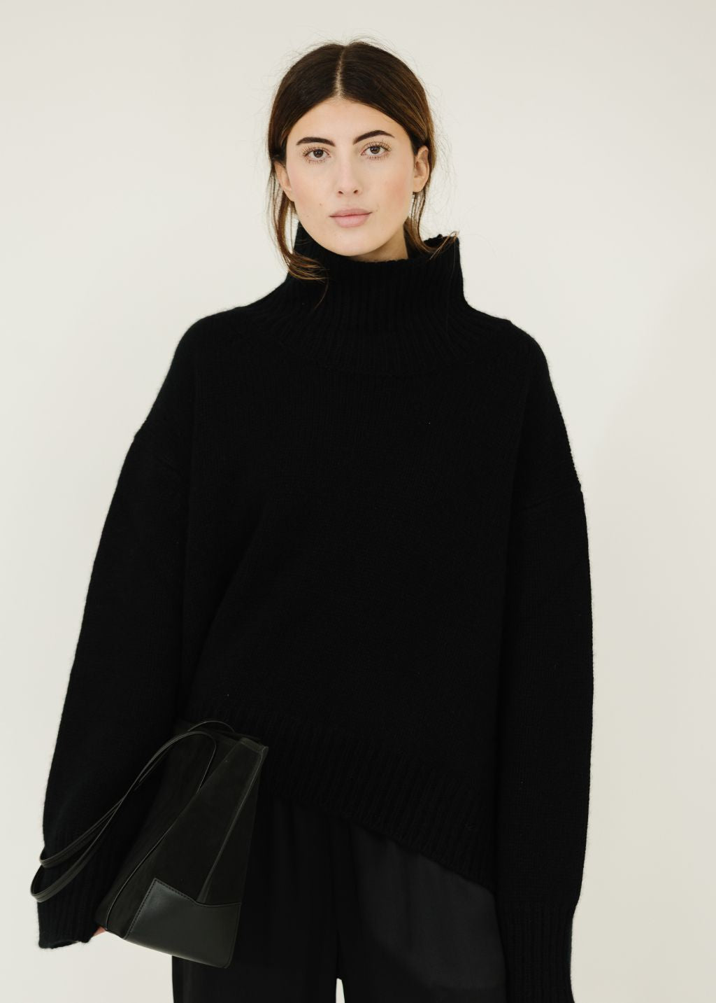 Sablyn Mock Neck Drop Shoulder in Black | Shop Tula