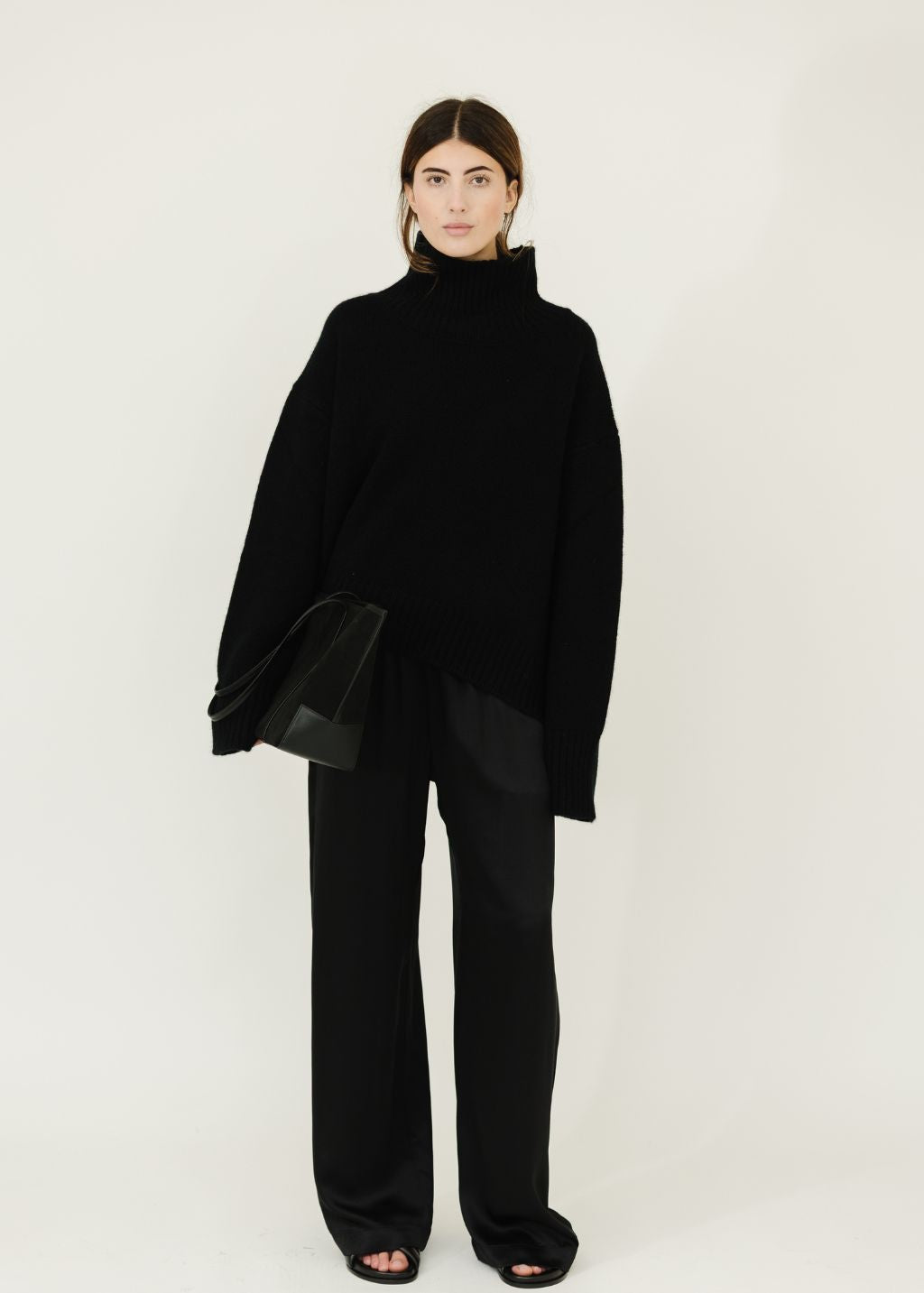 Sablyn Mock Neck Drop Shoulder Sweater in Black | Shop Tula