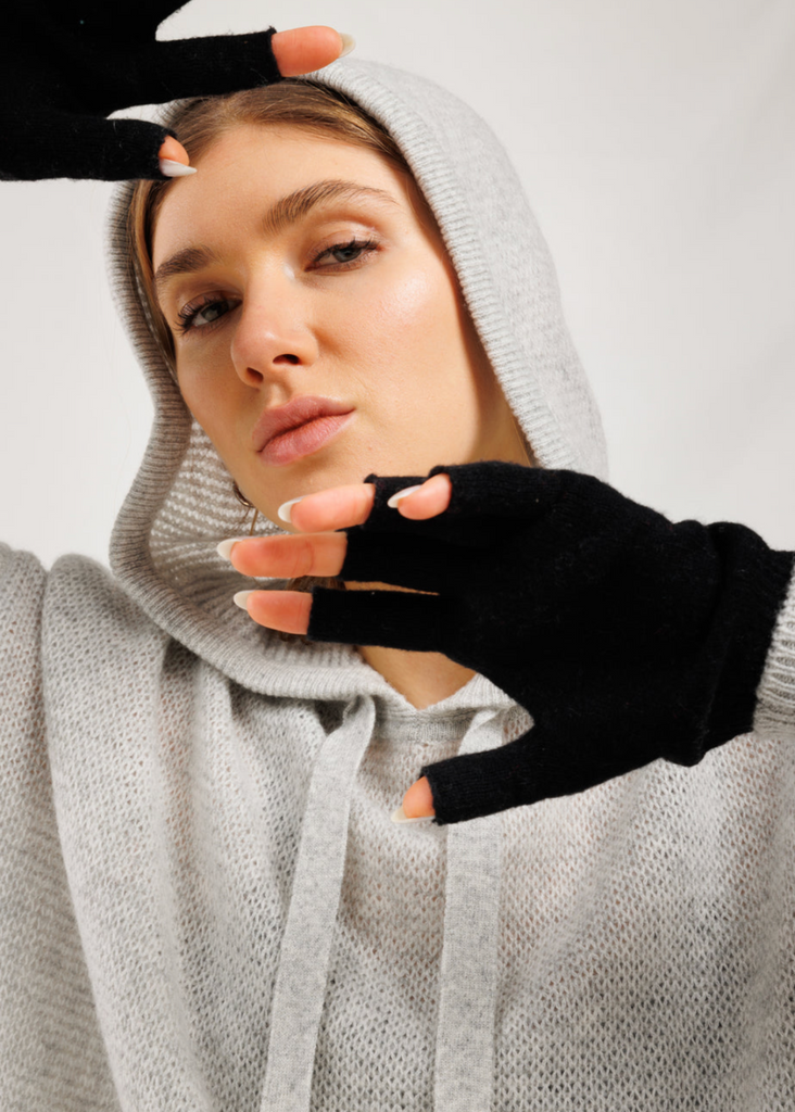 CRUSH Cashmere Fingerless Gloves in Black | Tula's Online Boutique