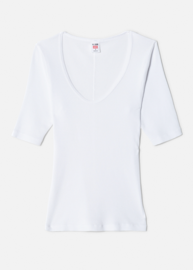 RE/DONE Ribbed Scoop Neck Tee in White | Tula's Online Boutique