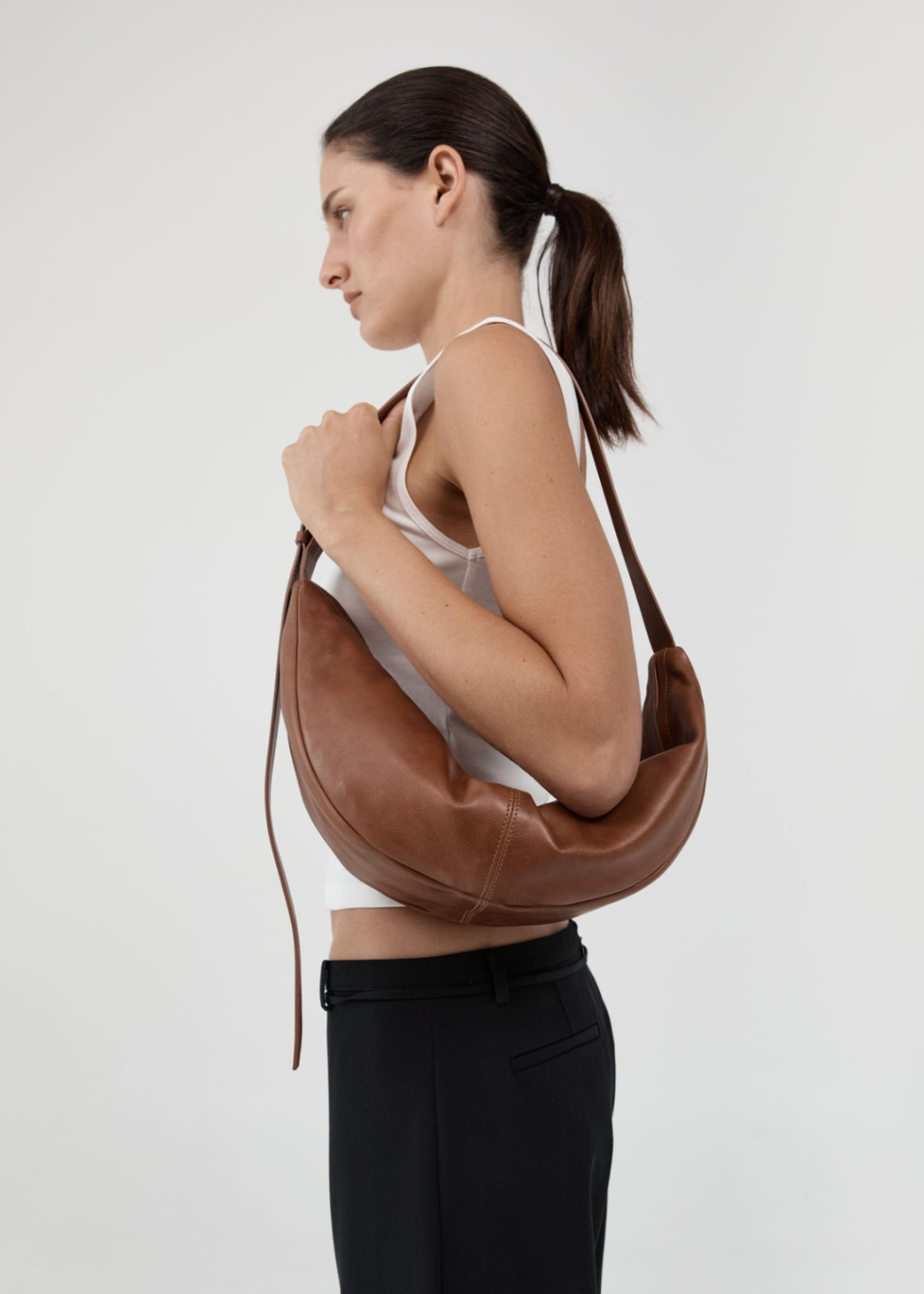 St. Agni Adjustable Crescent Bag in Chestnut | Tula