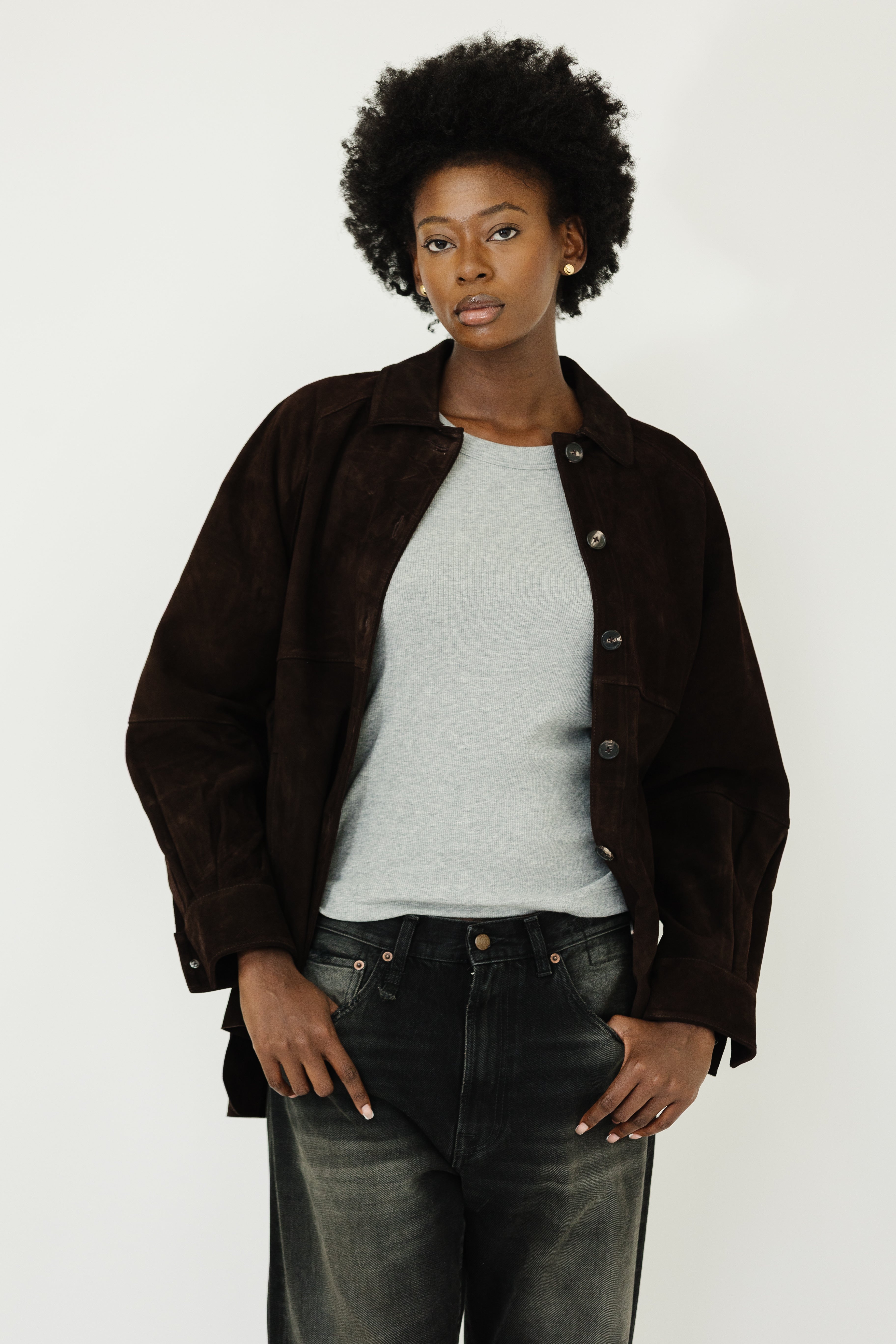 Staud Josette Shirt in Brown Suede | Shop Tula