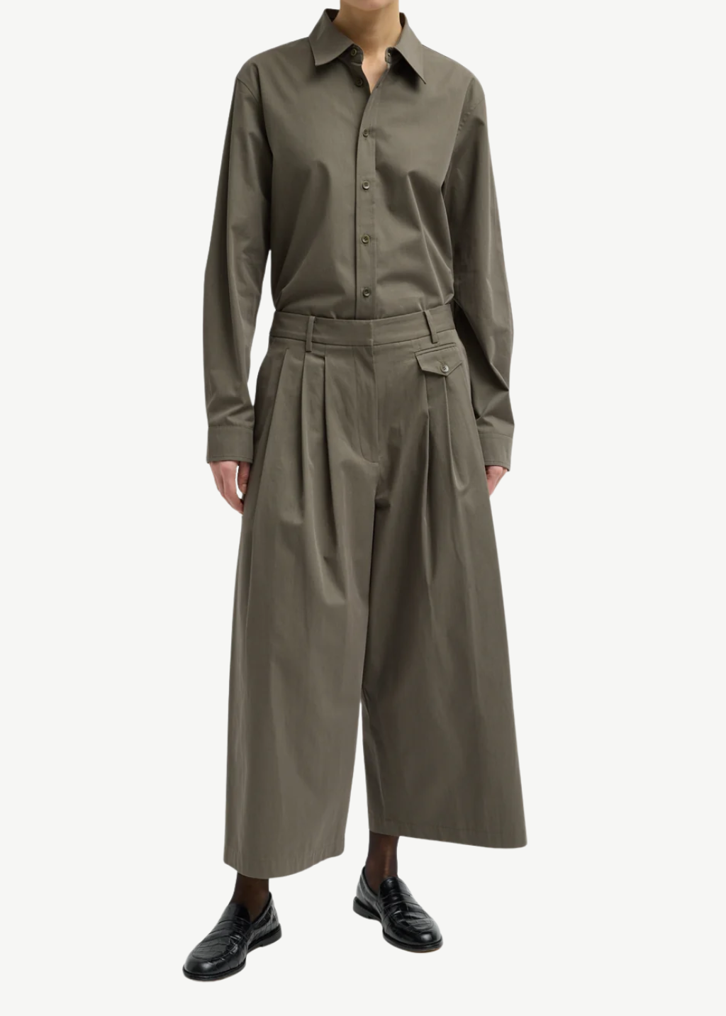 Tibi Bio Twill Triple Pleat Cropped Pant in Dark Stone | Shop Tula