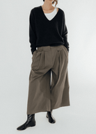 Tibi Bio Twill Triple Pleat Cropped Pant in Dark Stone | Shop Tula