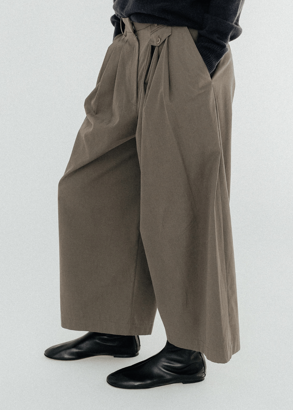 Tibi Bio Twill Triple Pleat Cropped Pant in Dark Stone | Shop Tula