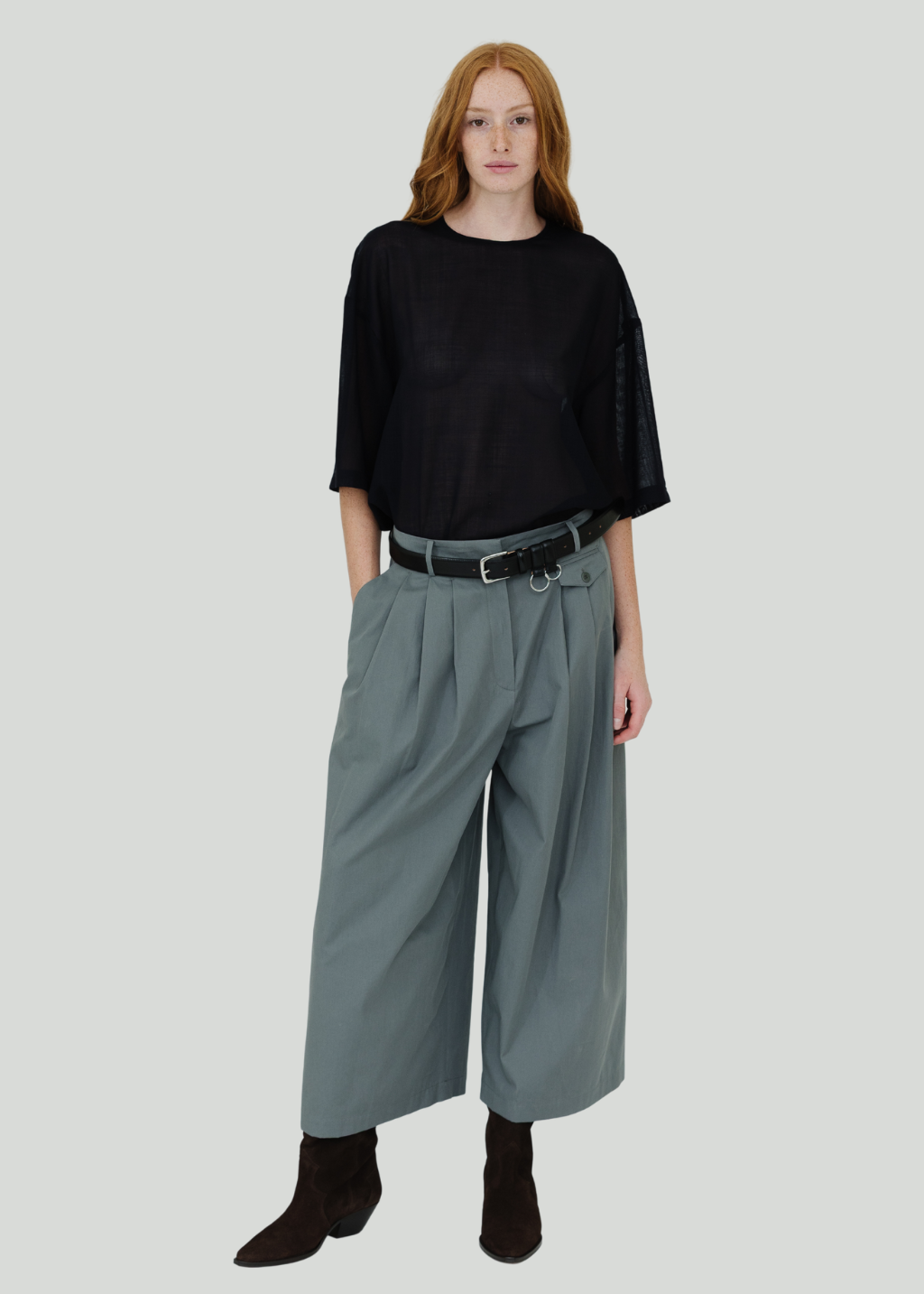 Tibi Bio Twill Triple Pleat Cropped Pant in Grey | Shop Tula