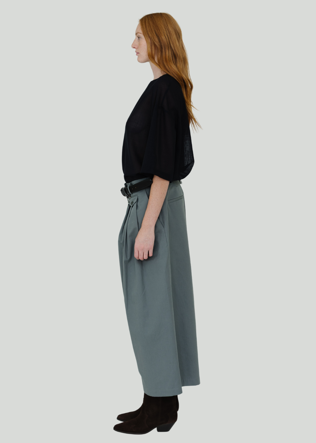 Tibi Bio Twill Triple Pleat Cropped Pant in Grey | Shop Tula