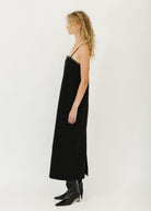 Tibi Bonded Nylon Beaded Strappy Dress in Black | Shop Tula