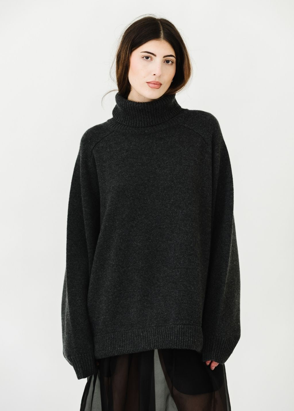 Tibi Cashmere Sweater TNeck Oversized Pullover in Grey | Shop Tula