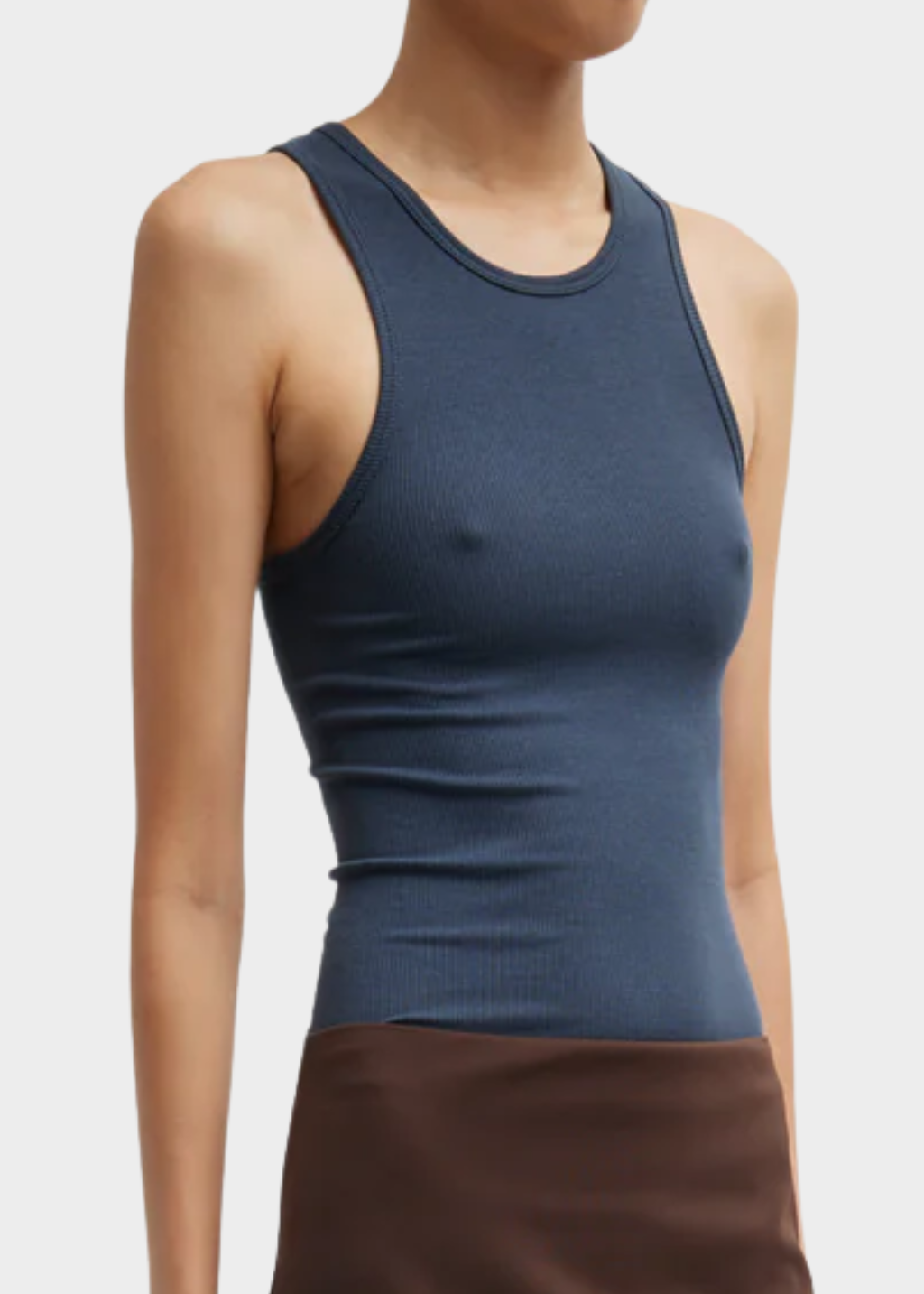 Tibi Circular Fine Rib T Tank in Blue Fog | Shop Tula